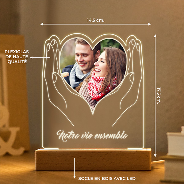 Lampe Mains en Cœur avec Photo et Texte personnalisée