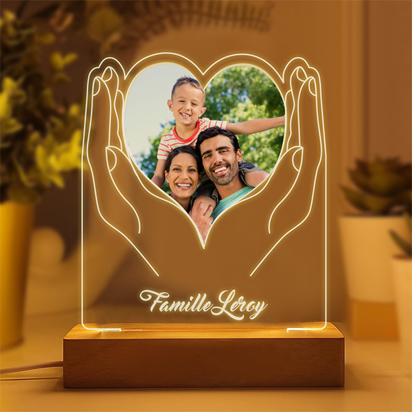 Lampe Mains en Cœur avec Photo et Texte personnalisée