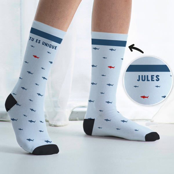 Chaussettes Requin avec Nom et Texte personnalisés