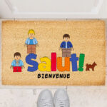 Vignette de Paillasson SALUT avec minifigurines Lego personnalisées et texte personnalisé