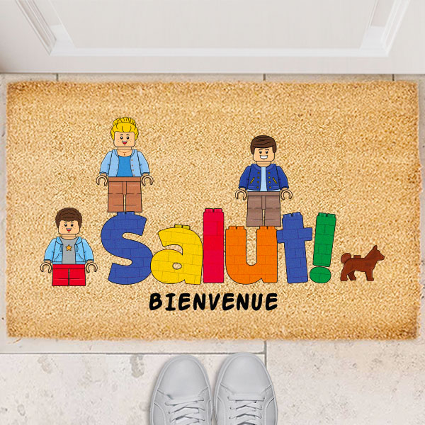 Paillasson SALUT avec minifigurines Lego personnalisées et texte personnalisé
