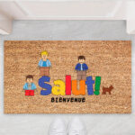 Paillasson SALUT avec minifigurines Lego personnalisées et texte personnalis Vignette de Paillasson SALUT avec minifigurines Lego personnalisées et texte personnalis