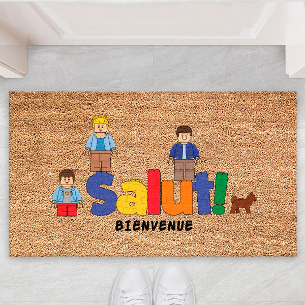 Paillasson SALUT avec minifigurines Lego personnalisées et texte personnalis