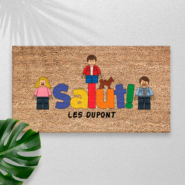 Paillasson SALUT avec minifigurines Lego personnalisées et texte personnalis