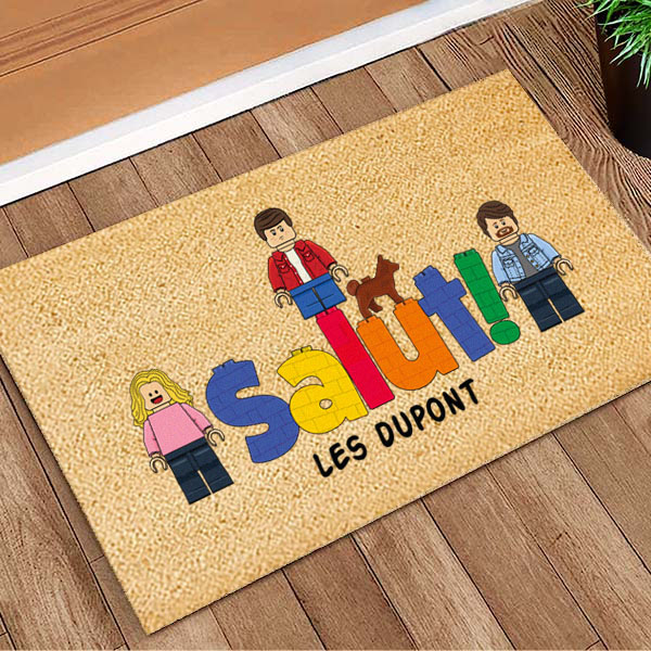 Paillasson SALUT avec minifigurines Lego personnalisées et texte personnalisé