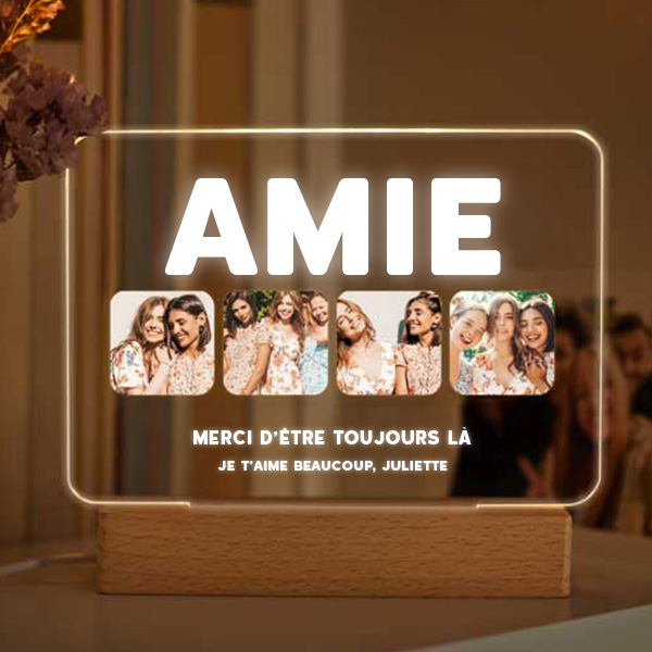 Lampe Amie avec quatre photos et texte personnalisée