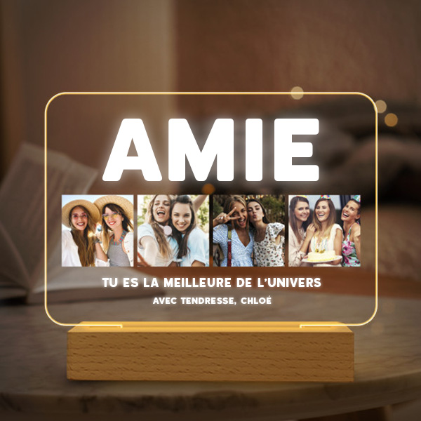 Lampe Amie avec quatre photos et texte personnalisée