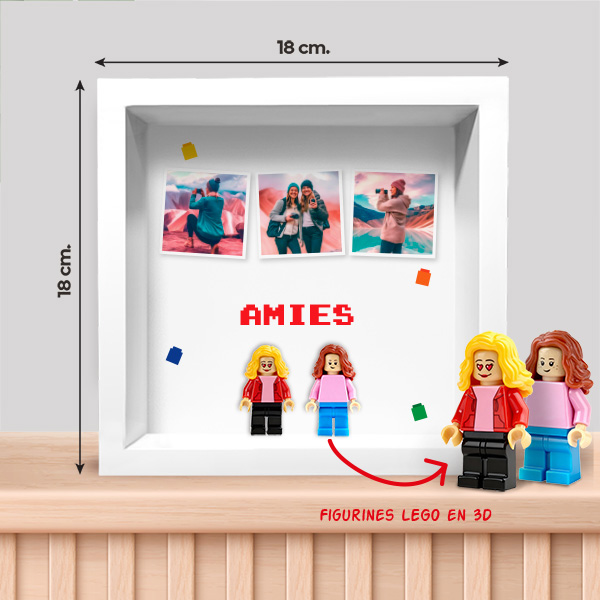 Tableau avec minifigurines Lego, 3 photos et texte personnalisé