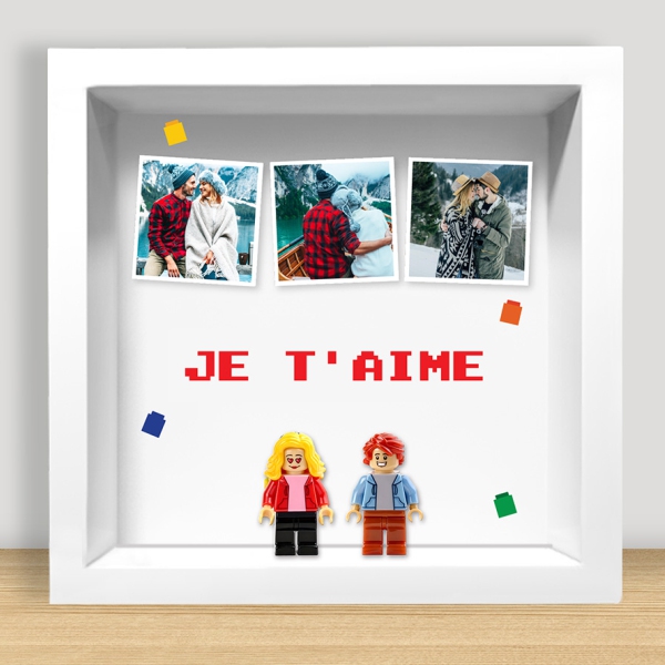 Tableau avec minifigurines Lego, 3 photos et texte personnalisé