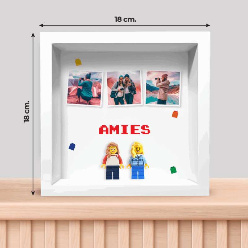 Tableau avec minifigurines Lego, 3 photos et texte personnalisé