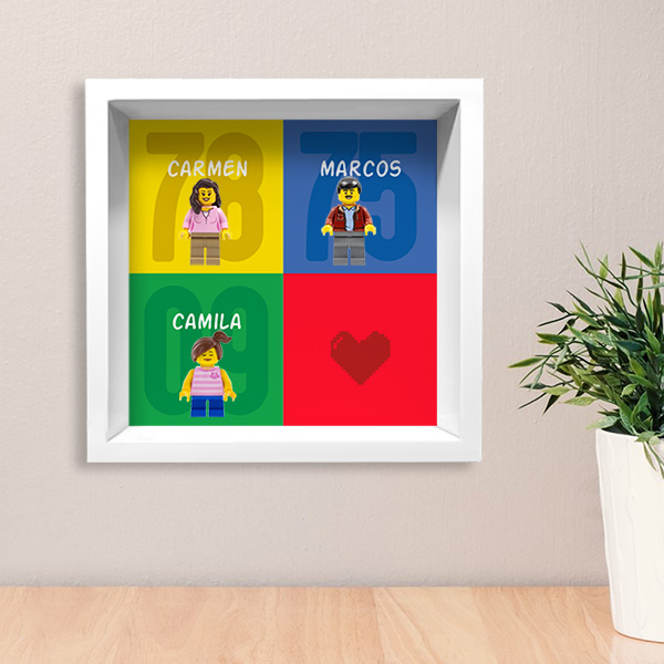 Tableau avec minifigurines Lego, années et noms personnalisés