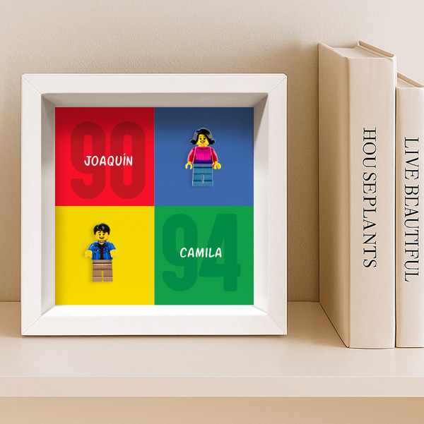 Tableau avec minifigurines Lego, années et noms personnalisés