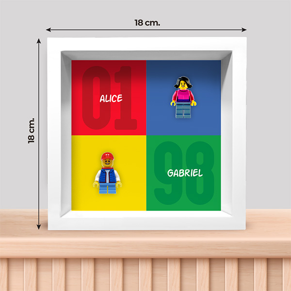 Tableau avec minifigurines Lego, années et noms personnalisés