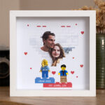 Vignette de Tableau avec minifigurines Lego, cœur avec photo et texte personnalisé