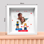 Vignette de Tableau avec minifigurines Lego, cœur avec photo et texte personnalisé