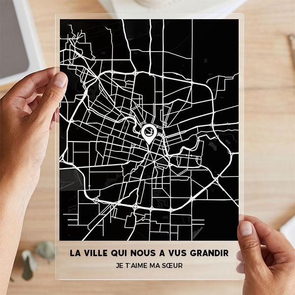 Plaque Carte de l’Amour avec Localisation et Textes personnalisée