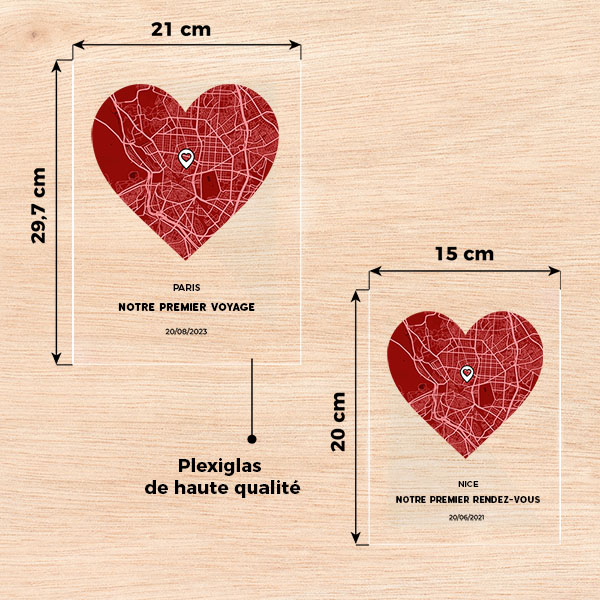 Plaque Carte de l’Amour avec Localisation et Textes personnalisée