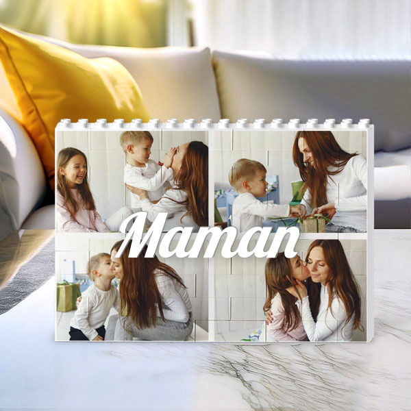 Puzzle de Blocs Maman Collage avec Quatre Photos personnalisé