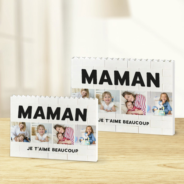 Puzzle de Blocs Maman avec Quatre Photos et Texte Personnalisé
