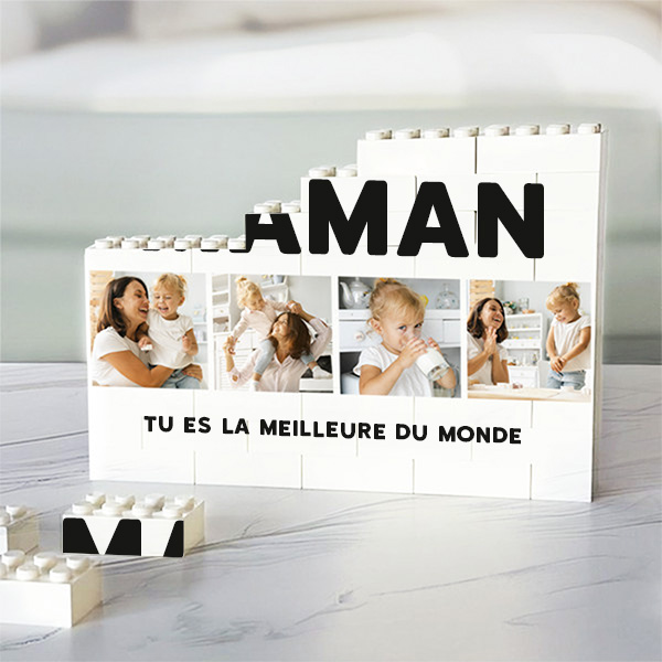 Puzzle de Blocs Maman avec Quatre Photos et Texte Personnalisé