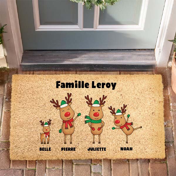 Paillasson de Noël Rennes avec Noms et Texte personnalisé