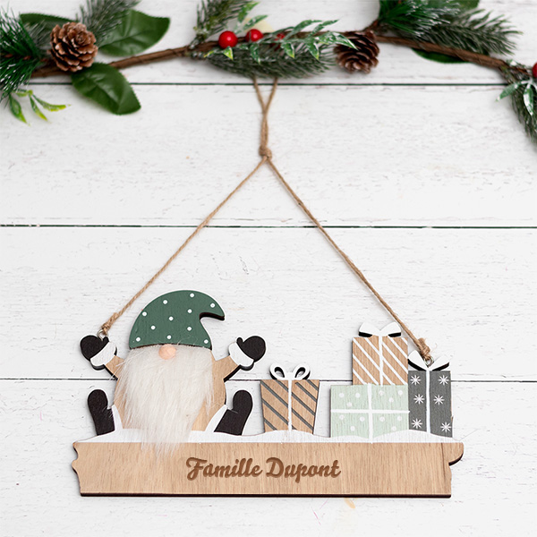 Décoration de Porte en Bois Lutin avec Texte Personnalisé