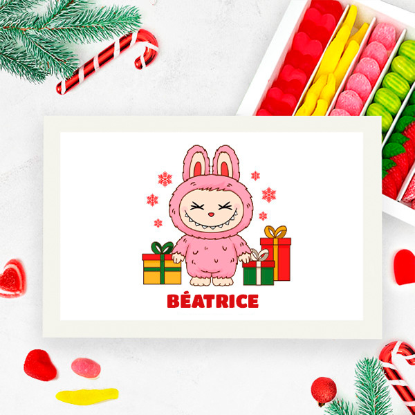 Boîte de Bonbons avec Poupée Labubu de Noël avec Nom personnalisé