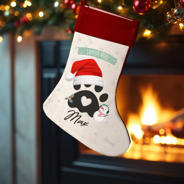 Chaussette de Noël Empreinte d’Animal avec Noms personnalisée