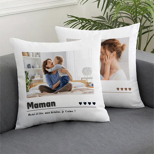 Coussin Cœurs avec Photo et Date personnalisé