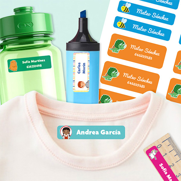 Pack d’étiquettes adhésives enfant pour vêtements et objets avec nom personnalisé