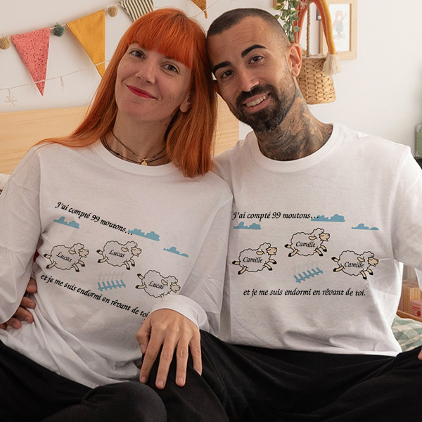 Pyjama Compter les Moutons Été ou Hiver avec Prénom personnalisé
