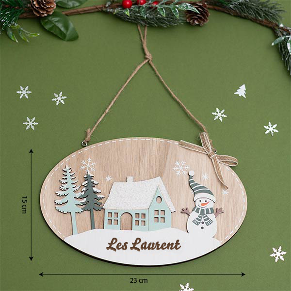 Décoration de Porte en Bois Bonhomme de Neige avec Texte Personnalisé