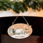 Vignette de Décoration de Porte en Bois Bonhomme de Neige avec Texte Personnalisé