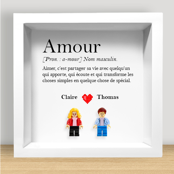 Cadre avec Minifigurines Lego Amour avec Texte et Prénoms Personnalisés