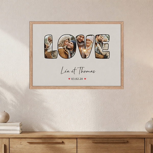 Poster Design LOVE avec Date et Prénoms Personnalisés
