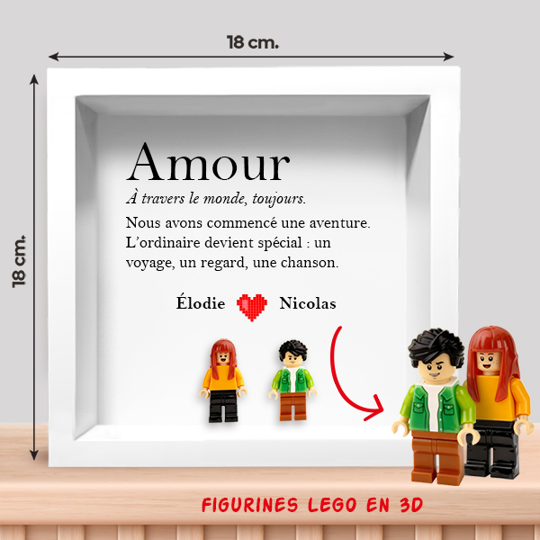 Cadre avec Minifigurines Lego Amour avec Texte et Prénoms Personnalisés