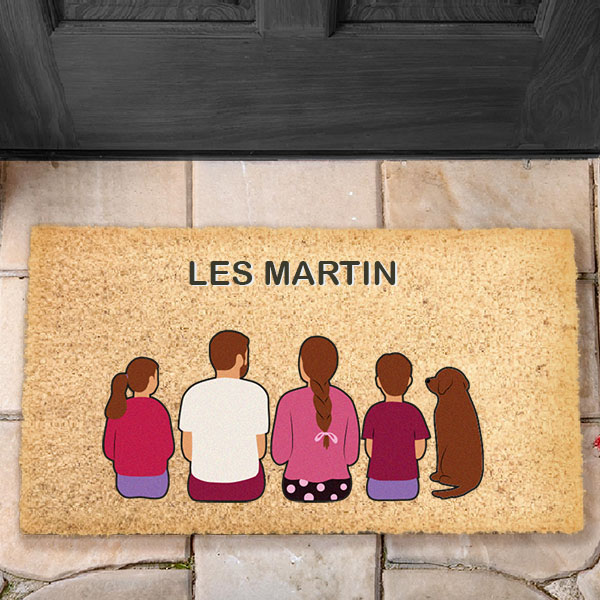 Paillasson avec Illustration de Famille de Dos et Texte Personnalisé