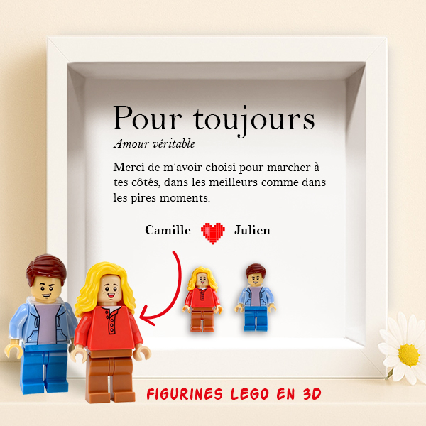 Cadre avec Minifigurines Lego Amour avec Texte et Prénoms Personnalisés