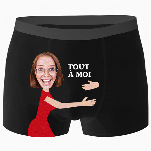 Boxer avec la phrase « RIEN QU'À MOI » et photo personnalisée