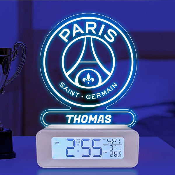 Réveil avec Lumière et Écusson Paris Saint-Germain (PSG) personnalisé