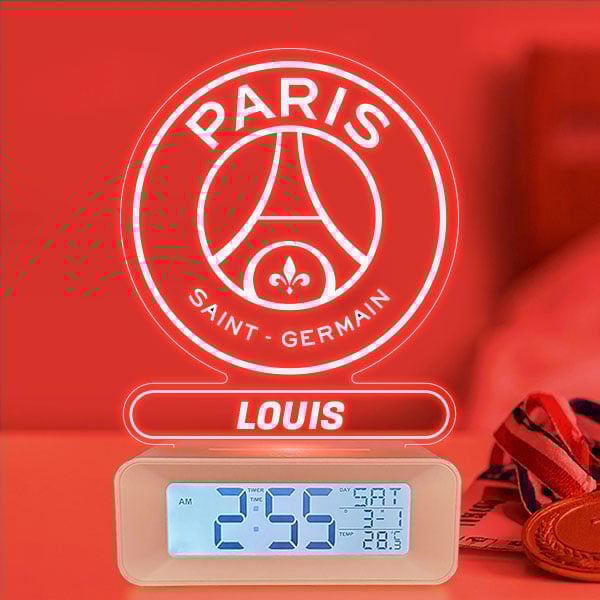 Réveil avec Lumière et Écusson Paris Saint-Germain (PSG) personnalisé