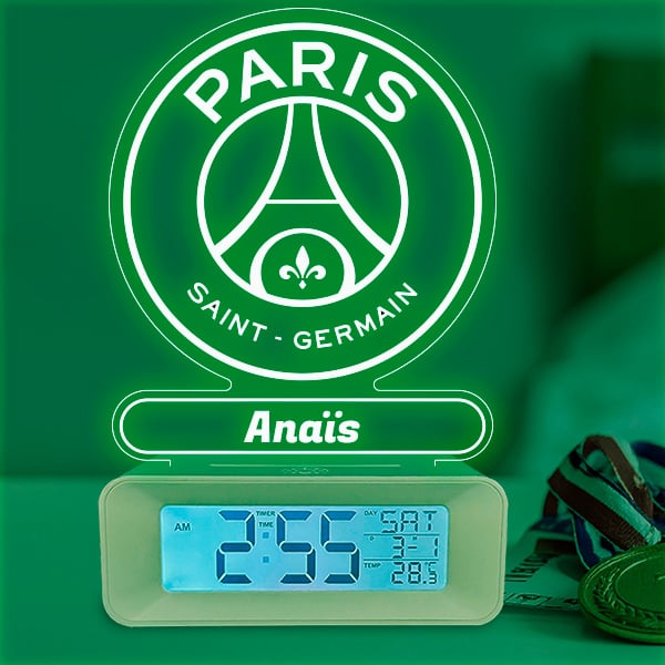 Réveil avec Lumière et Écusson Paris Saint-Germain (PSG) personnalisé