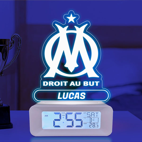 Réveil avec Lumière et Écusson Olympique de Marseille (OM) personnalisé