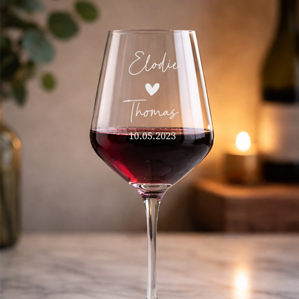 Lot de 2 verres personnalisés avec cœur, date et prénoms