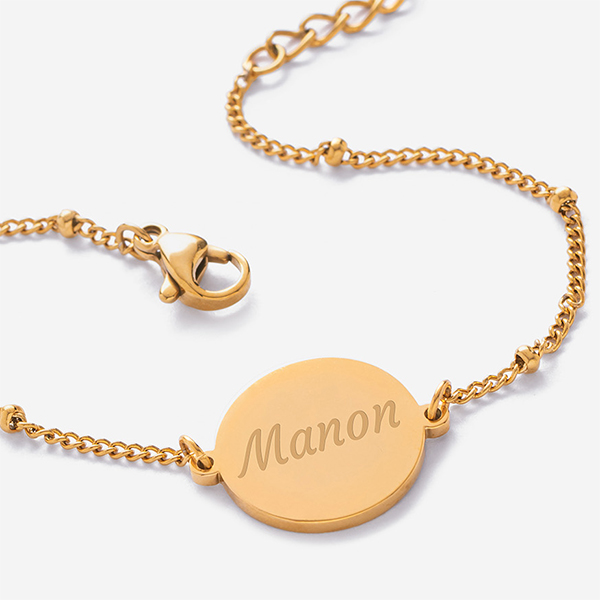 Bracelet Femme avec Pendentif Rond et Texte personnalisé