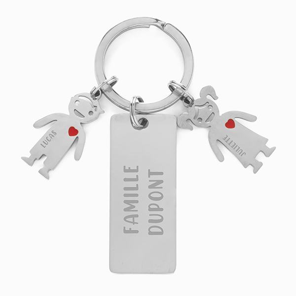 Porte-clés en acier avec texte et personnages personnalisés