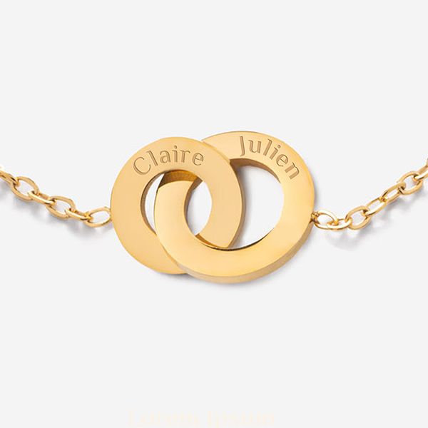 Bracelet Femme Anneaux Croisés avec Noms personnalisés