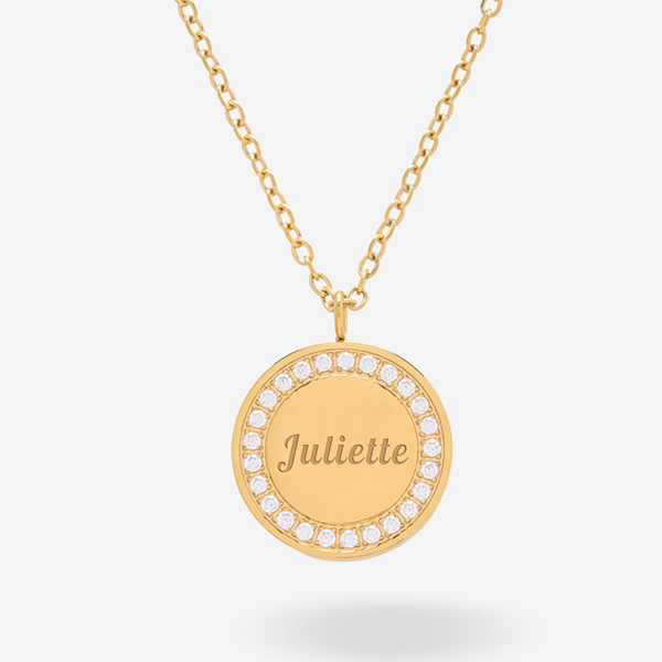 Collier rond avec brillants avec texte personnalisé