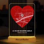 Lampe Carte de l’Amour personnalisée avec localisation et textes Vignette de Lampe Carte de l’Amour personnalisée avec localisation et textes