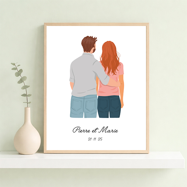 Poster avec illustration personnalisée de couple de dos